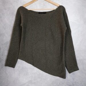 Raffi Sweater Womens Small Green 100% Cashmere Asymmetrical Hem Knit Pullover